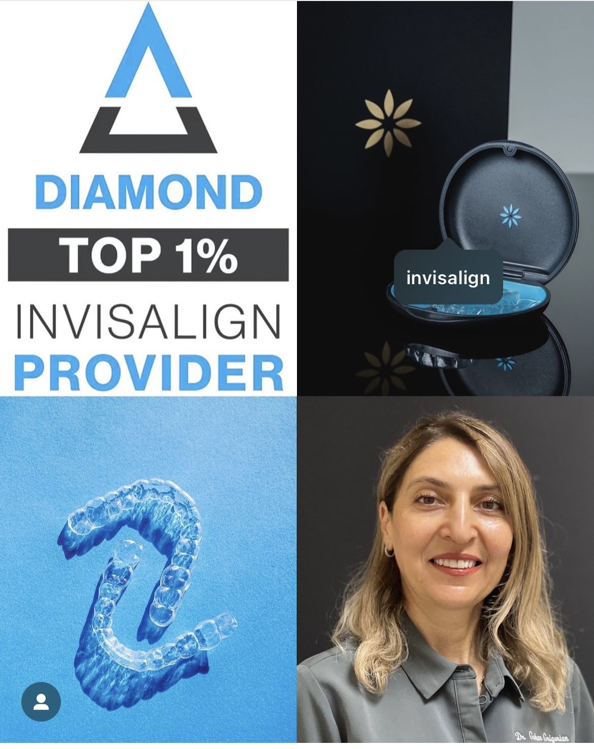 A dental team smiling with a happy patient after Invisalign.